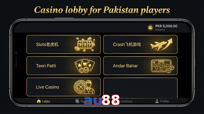 Lobby view of Au88 for Pakistan users